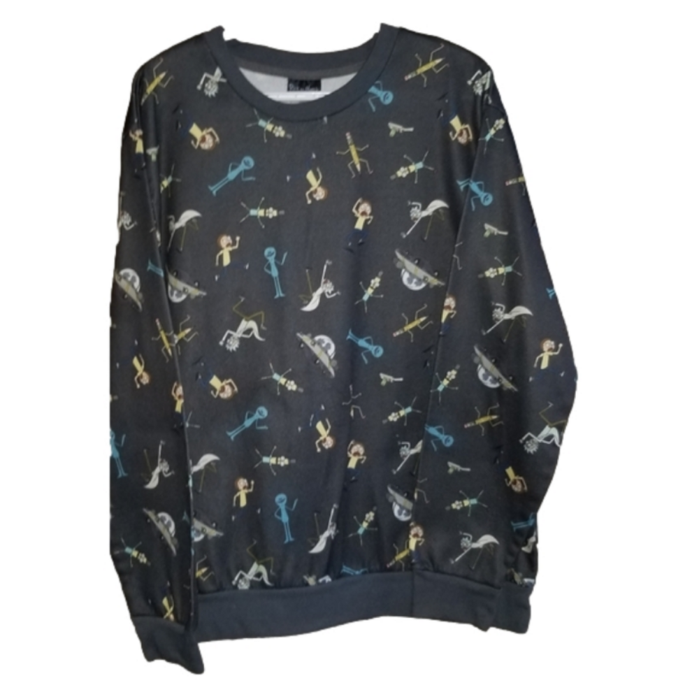 Rick And Morty Adult Swim All Over Graphic Crewneck Polyester Sweater Size XL